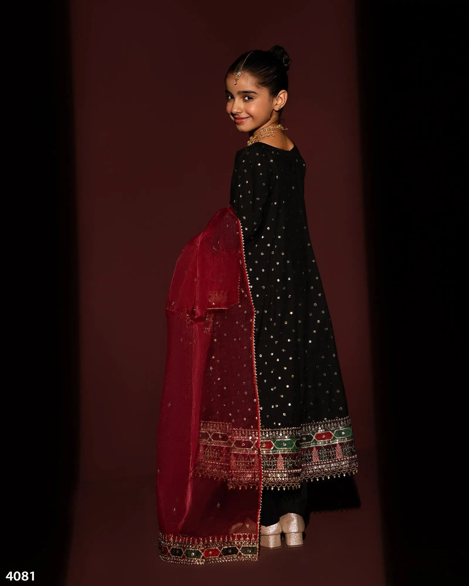 Kids 3 Piece Bindi Badla Suit Stitched | 4081-SJ-B.BADLA - Sha Posh Textile