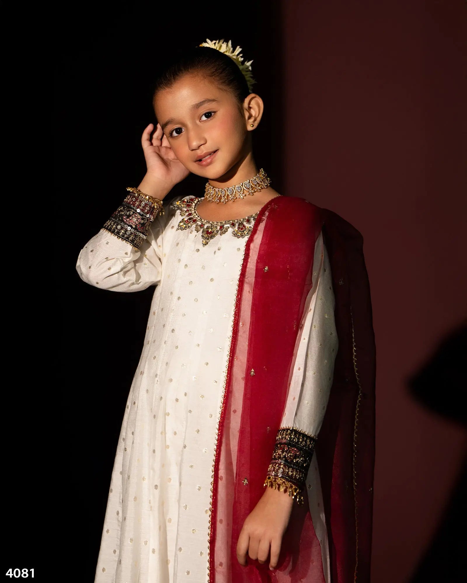 Kids 3 Piece Bindi Badla Suit Stitched | 4081-SJ-B.BADLA - Sha Posh Textile