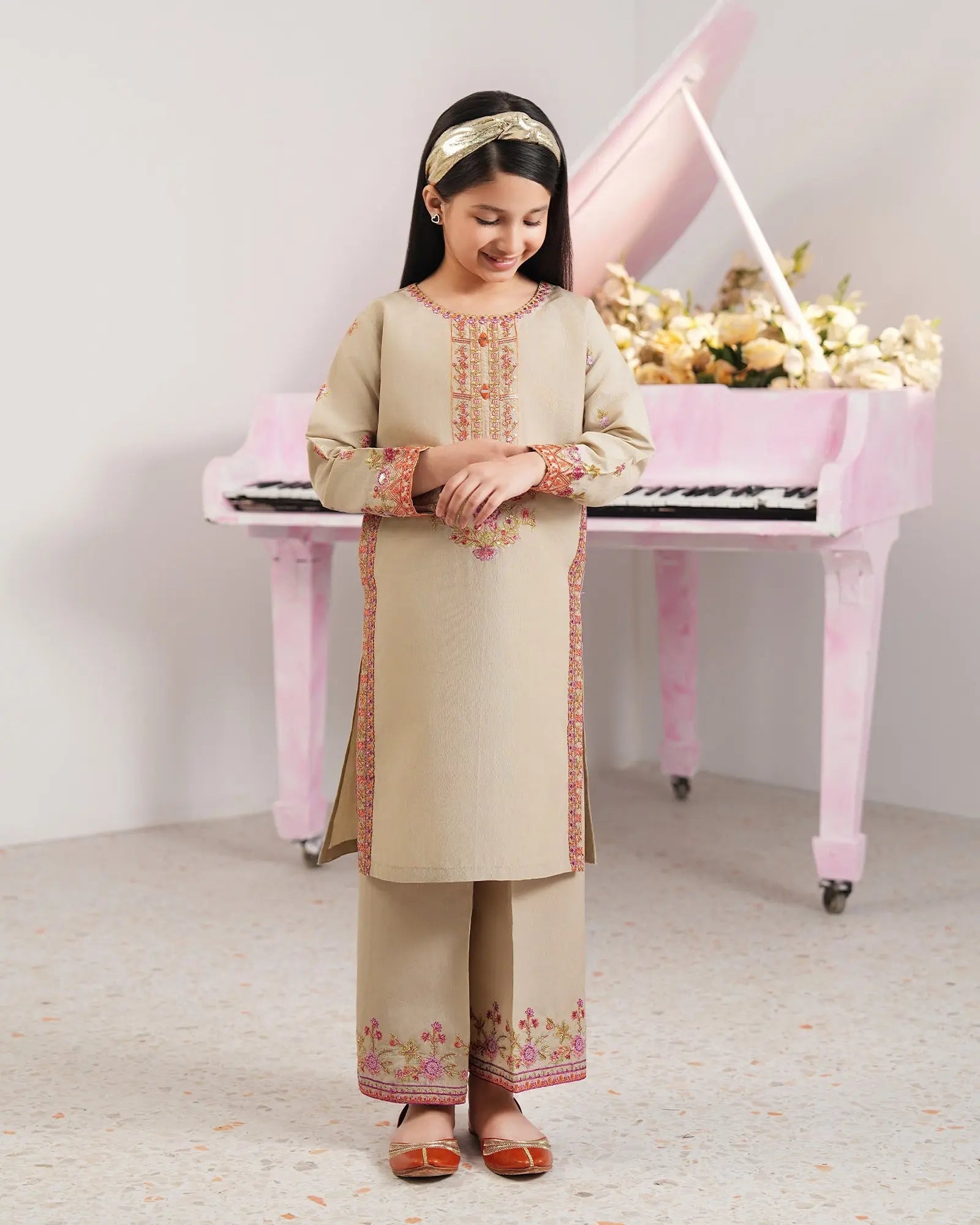 Kids 3-Piece Ready-to-Wear Plain Paper Katan Suit | 4084-SJ-P.P.KTN (Dupatta Included) - Sha Posh Textile