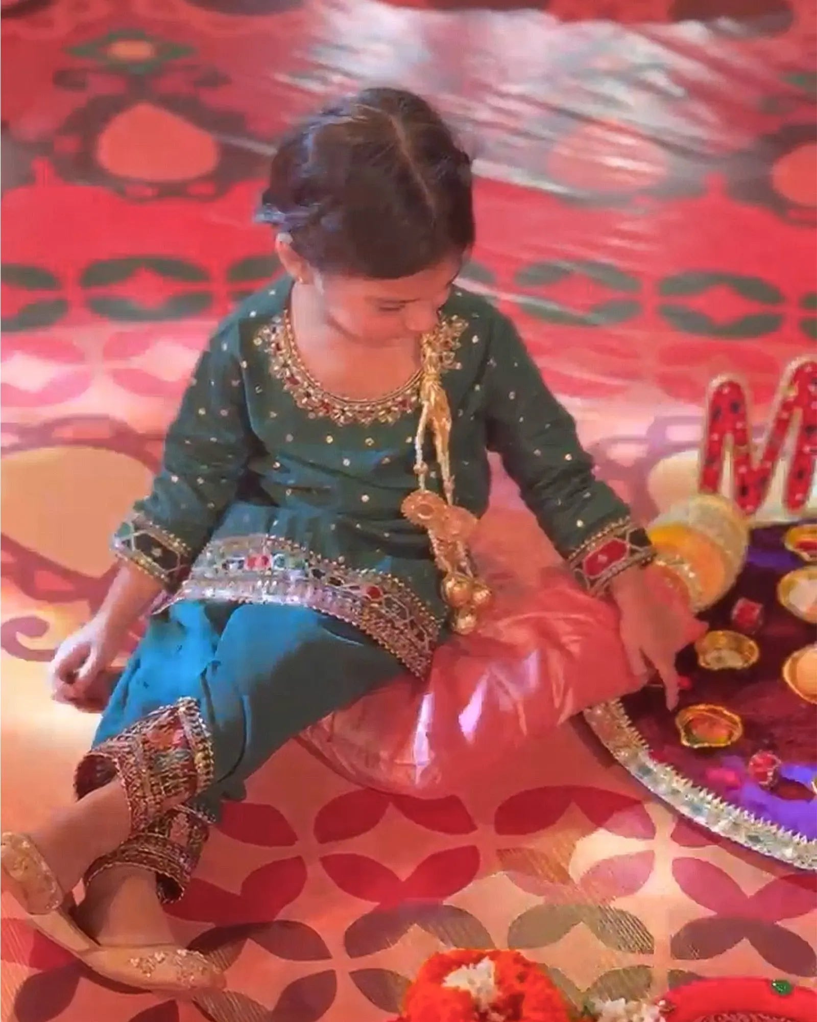 Kids 3 Piece Zari Badla Suit Stitched | 4080-SJ-B.BADLA Sha Posh Textile