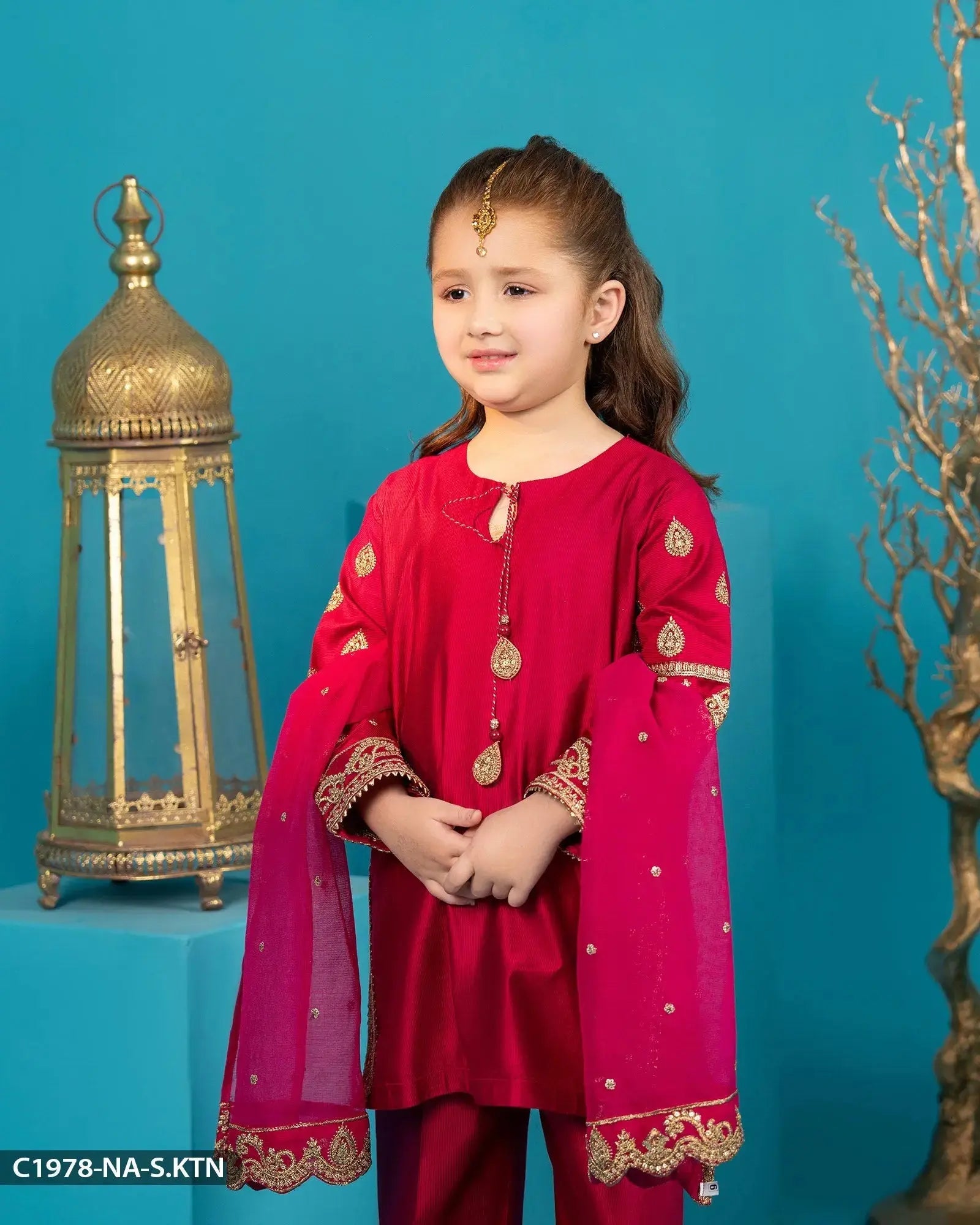 Kids Chambray Katan Embroidered Suit | 1978-NA-S.KTN - Sha Posh Textile