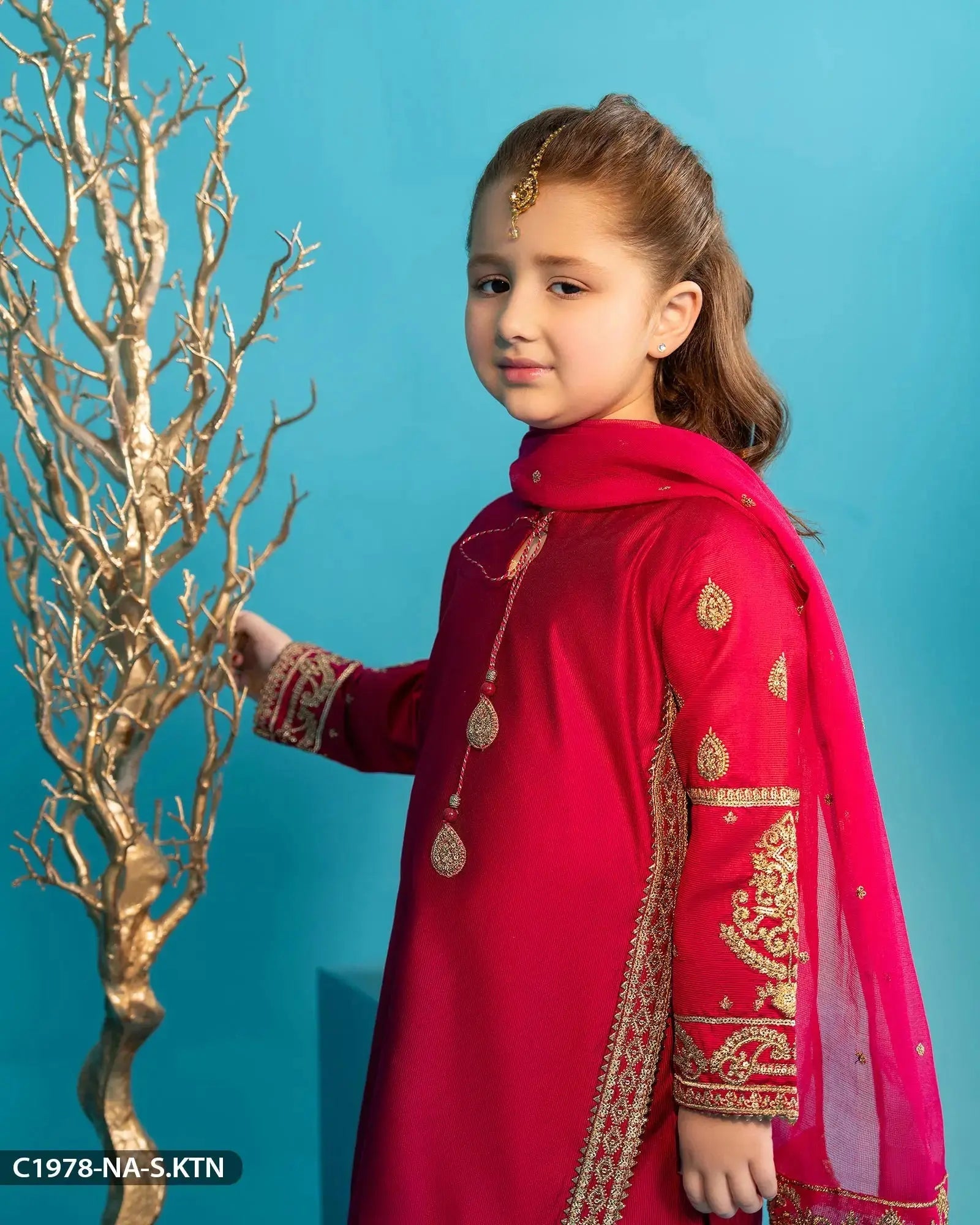 Kids Chambray Katan Embroidered Suit | 1978-NA-S.KTN - Sha Posh Textile