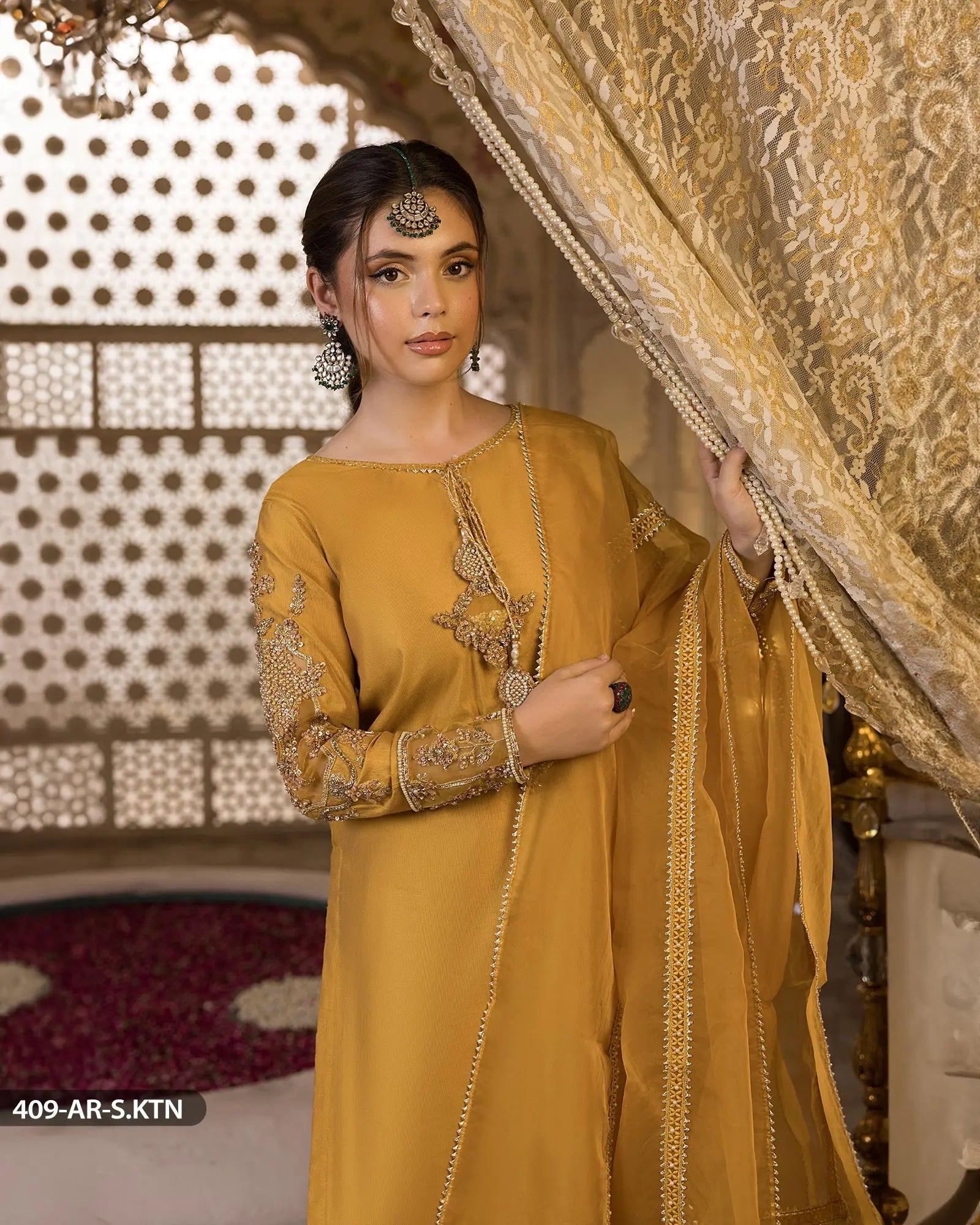 3 PEICE EMBRIODERED SUIT | 409-AR-S.KTN Sha Posh Textile