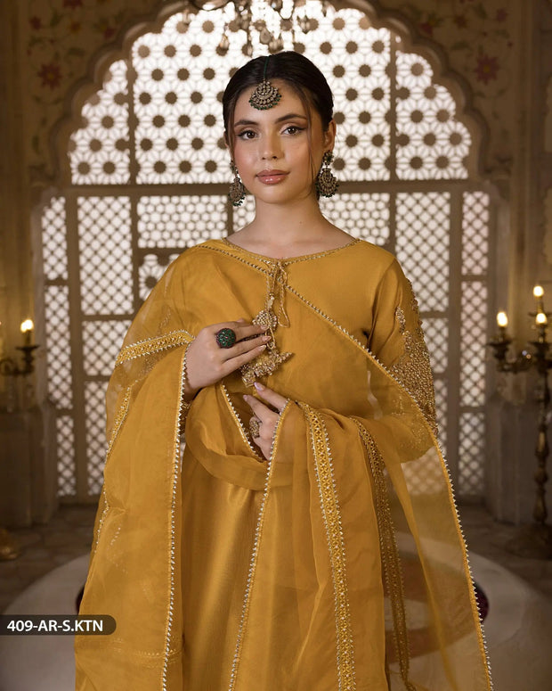 3 PEICE EMBRIODERED SUIT | 409-AR-S.KTN Sha Posh Textile