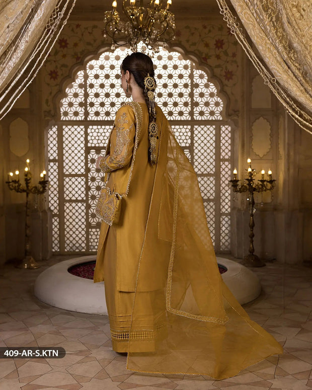 3 PEICE EMBRIODERED SUIT | 409-AR-S.KTN Sha Posh Textile