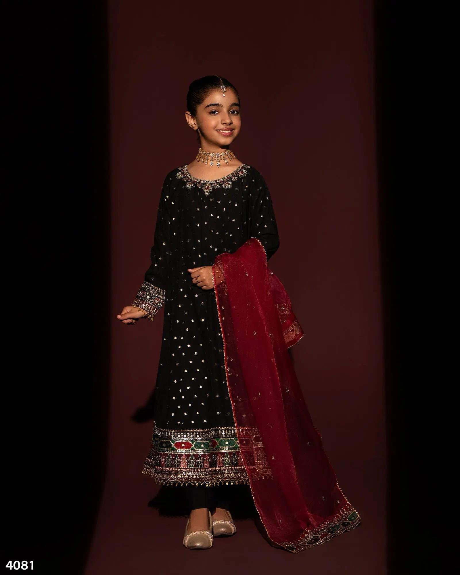 Kids 3 Piece Bindi Badla Suit Stitched | 4081-SJ-B.BADLA - Sha Posh Textile