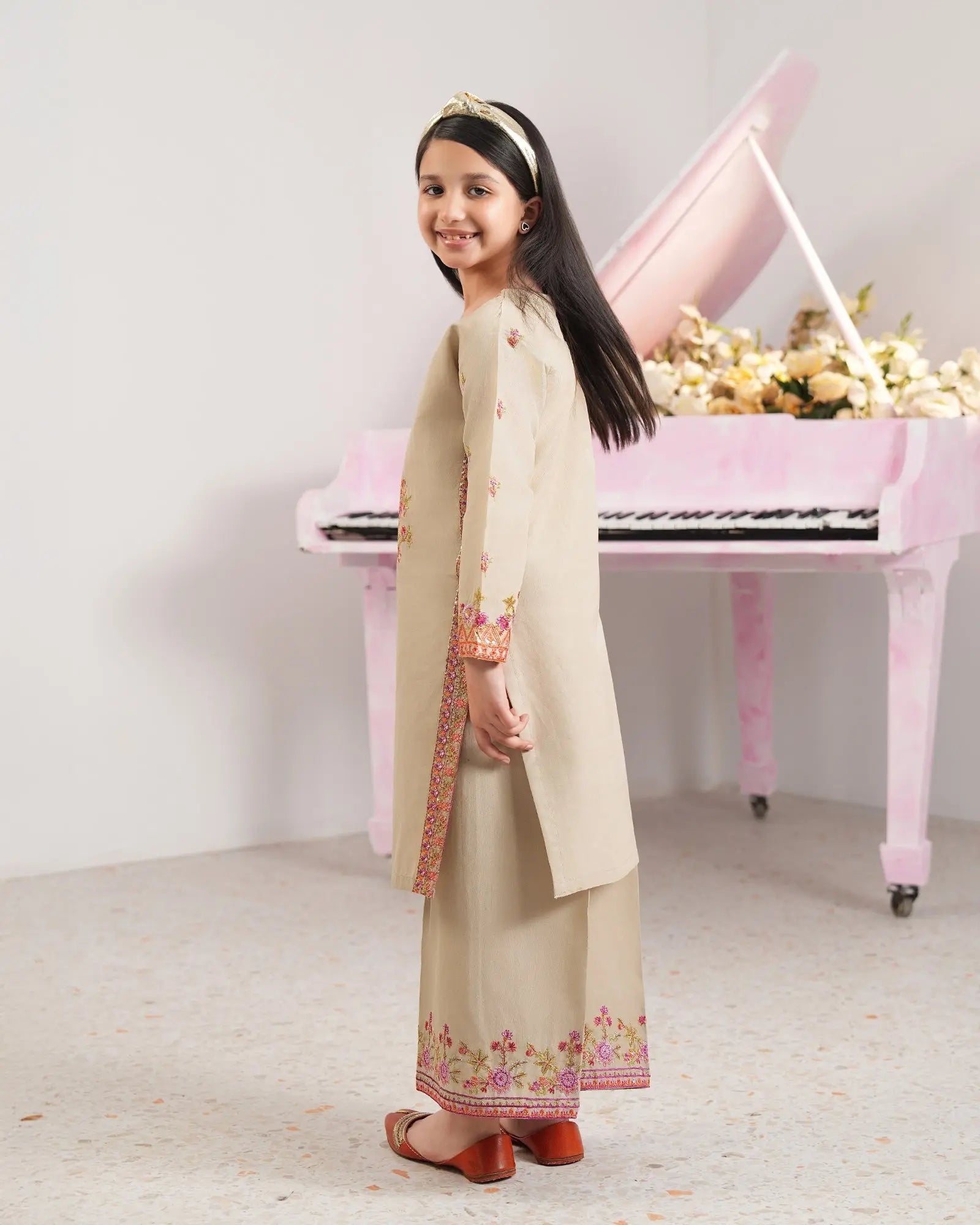 Kids 3-Piece Ready-to-Wear Plain Paper Katan Suit | 4084-SJ-P.P.KTN (Dupatta Included) - Sha Posh Textile
