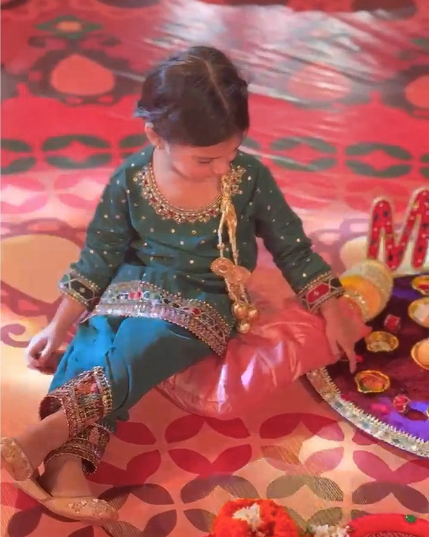 Kids 3 Piece Zari Badla Suit Stitched | 4080-SJ-B.BADLA Sha Posh Textile