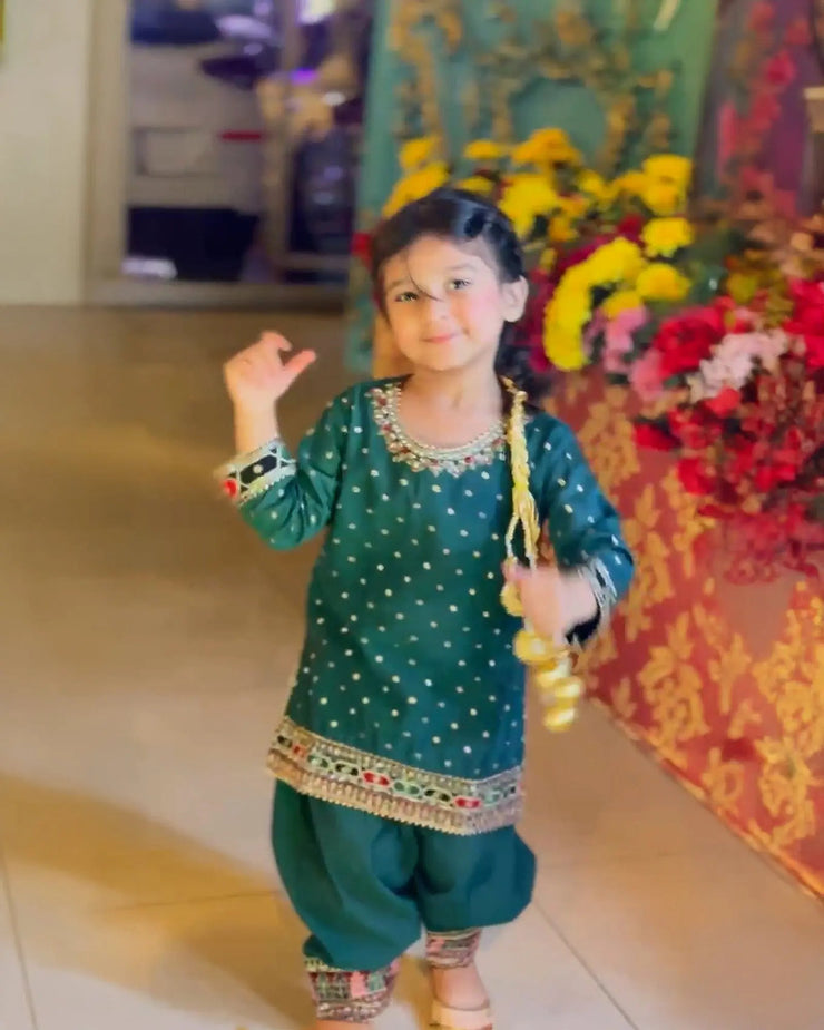 Kids 3 Piece Zari Badla Suit Stitched | 4080-SJ-B.BADLA Sha Posh Textile