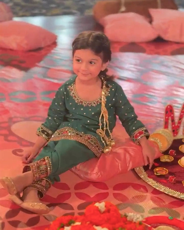 Kids 3 Piece Zari Badla Suit Stitched | 4080-SJ-B.BADLA Sha Posh Textile