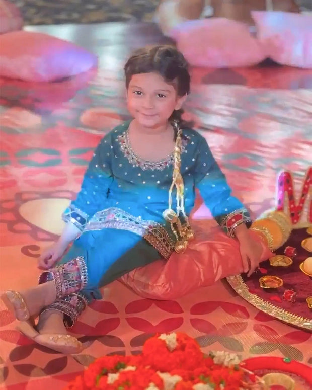 Kids 3 Piece Zari Badla Suit Stitched | 4080-SJ-B.BADLA Sha Posh Textile