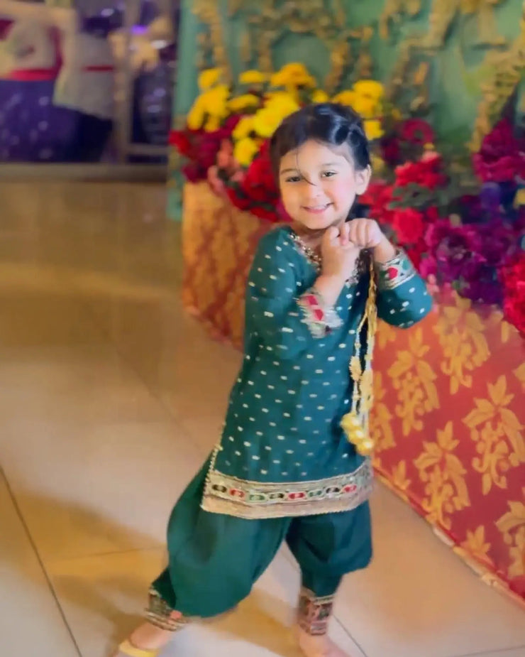 Kids 3 Piece Zari Badla Suit Stitched | 4080-SJ-B.BADLA Sha Posh Textile