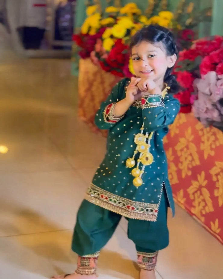 Kids 3 Piece Zari Badla Suit Stitched | 4080-SJ-B.BADLA Sha Posh Textile