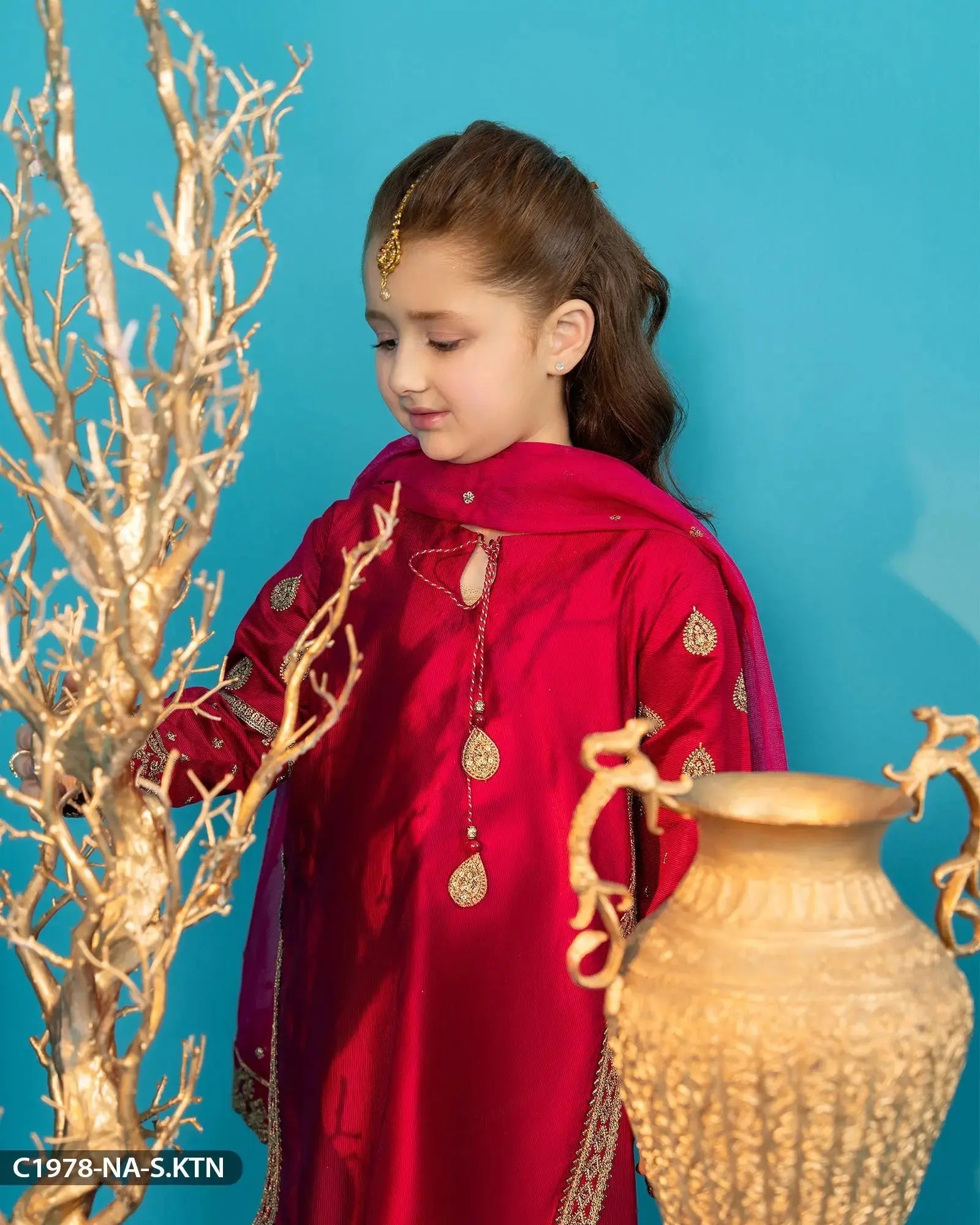 Kids Chambray Katan Embroidered Suit | 1978-NA-S.KTN - Sha Posh Textile