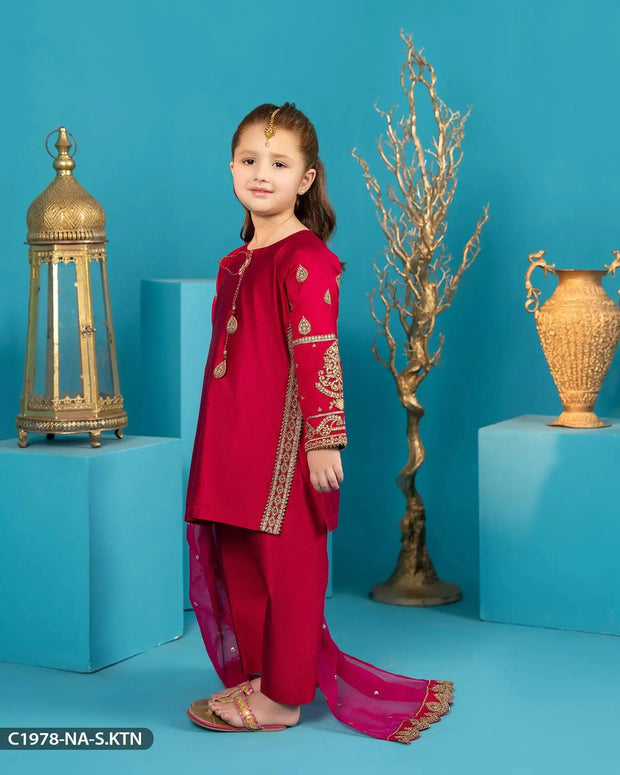 Kids Chambray Katan Embroidered Suit | 1978-NA-S.KTN - Sha Posh Textile