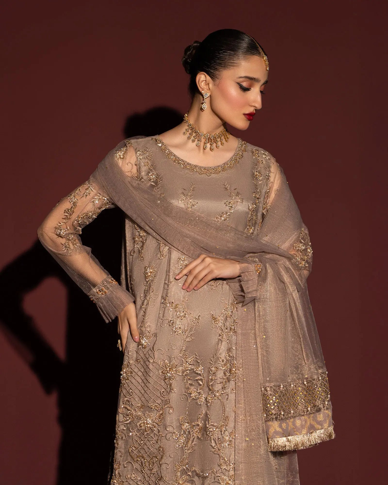 3 Piece Net Suit Stitched | 1119-ST-NT - Sha Posh Textile