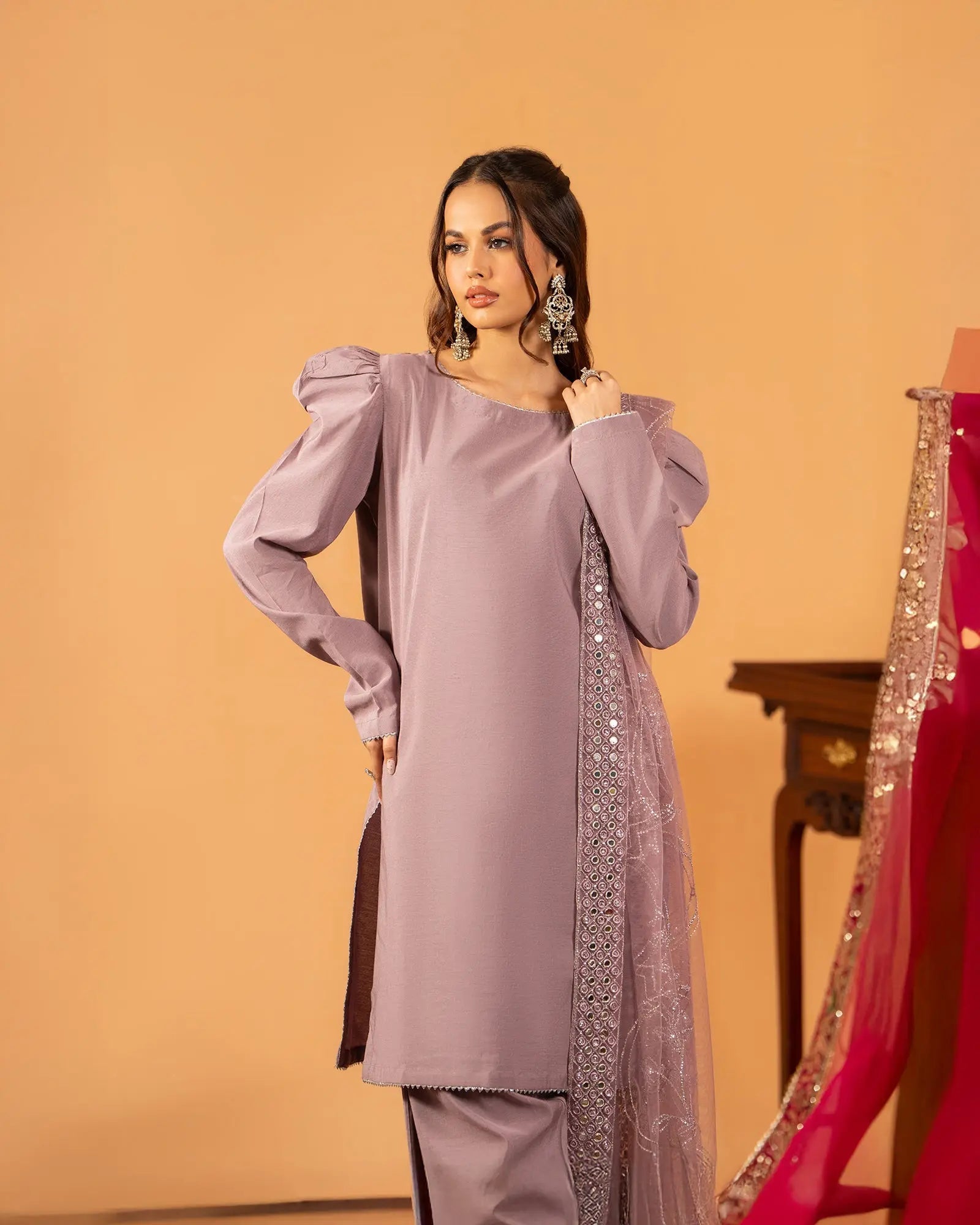 3 Piece Plain Paper Katan Suit Stitched | 1142-ST-P.P.KTN - Sha Posh Textile